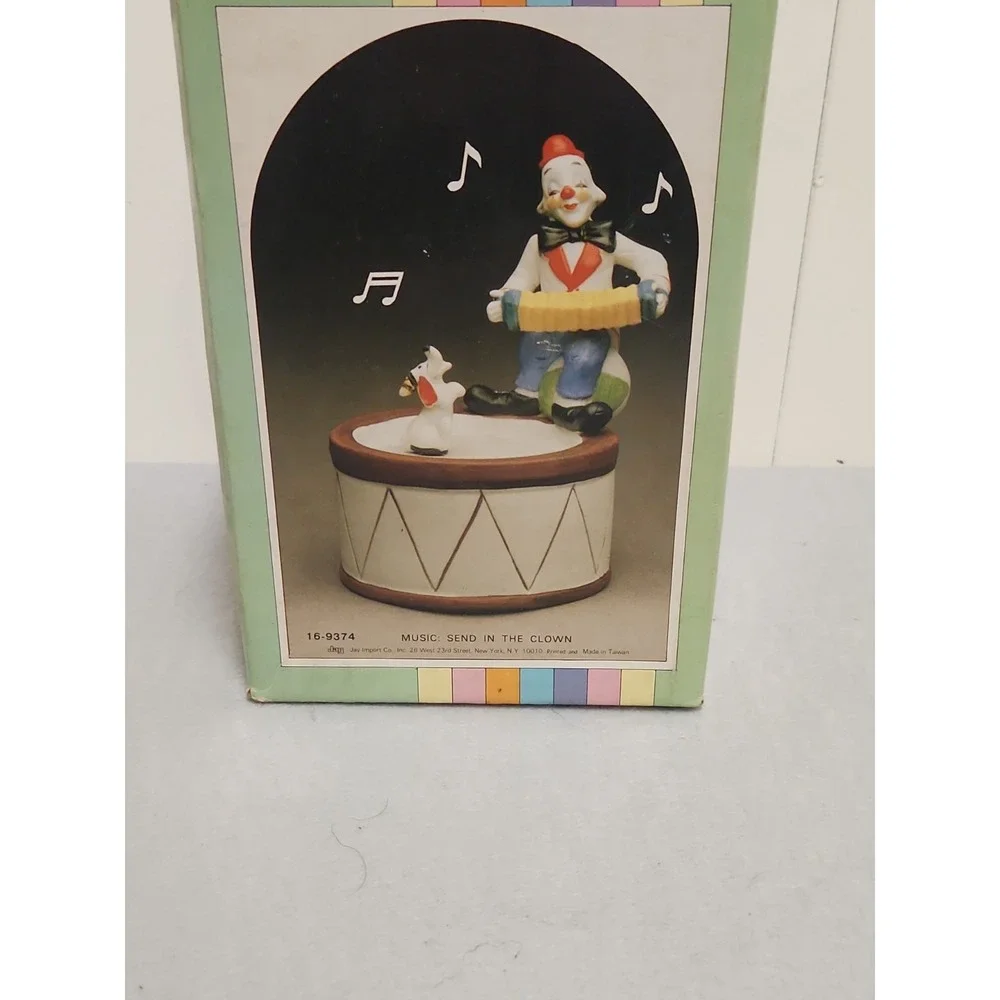 Porcelain Clown Music Box W/ Spinning Dog-works